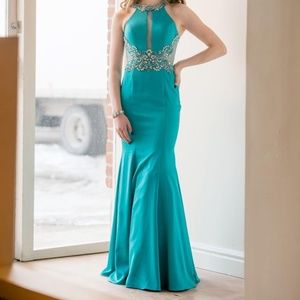 Mon Cheri 'Colette' High Neck Prom Gown
